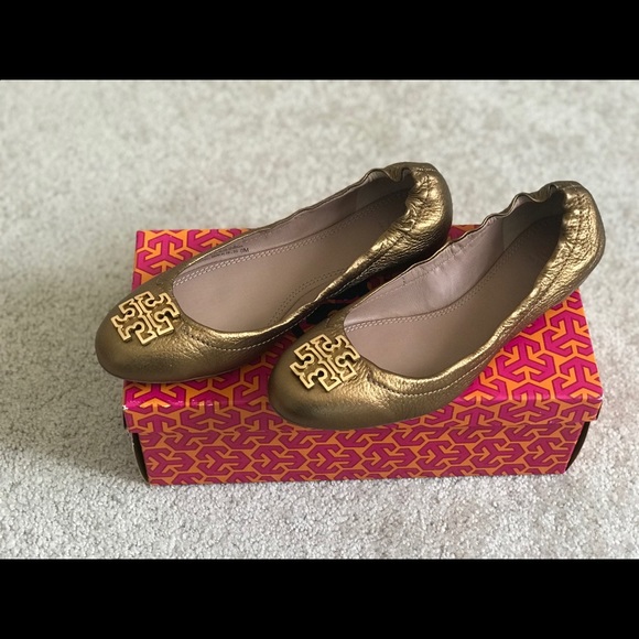 💕💕Tory Burch Melina Ballet-Bronze TumbledLeather - Picture 2 of 8